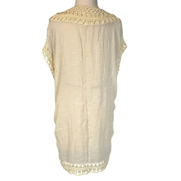 Women's Swimsuit Coverup Tan Sheer Bohemian Crochet Trim - Picture 2 of 6